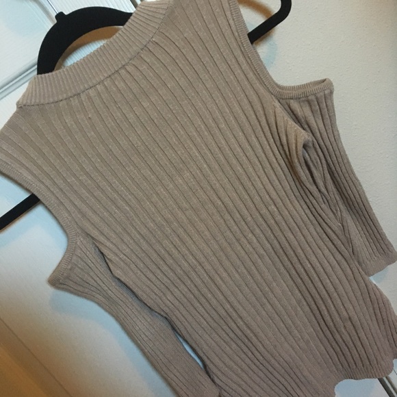 Tan Cold Shoulder Sweater - Picture 2 of 3